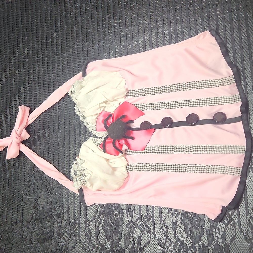 Little Miss Muffet Costume Pink Halter Corset Top with Bow Lil Miss Tuffet - Picture 3 of 5